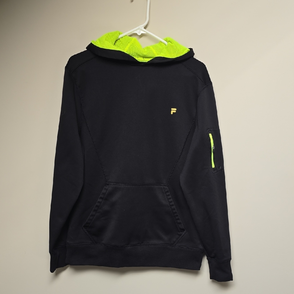 Fila Black and Neon Green Men's Hoodie